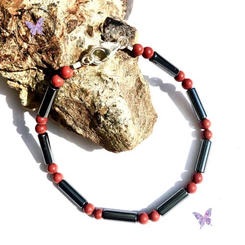 Men’s Red Jasper Hematite Tube Bracelet